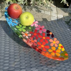 Ovalt blomsterfad - multi farver (36x14cm)