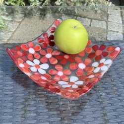 Blomster fad - Rde-hvide blomster (16x16cm)