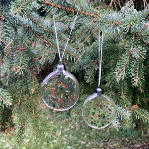 Jule Glas Kugler - Rd og grnt glimmer 