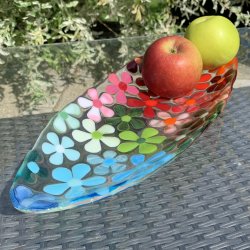 Ovalt blomsterfad - multi farver (36x14cm)