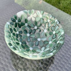 Rund Blomster Sk�l med gr�nne blomster