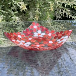 Blomster fad - Rde-hvide blomster (16x16cm)