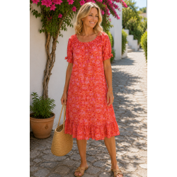 ZE-ZE Kena Dress - Coral Poppy