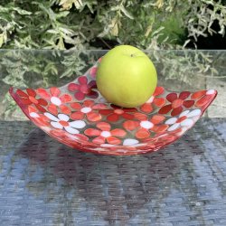 Blomster fad - Rde-hvide blomster (16x16cm)