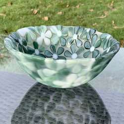 Rund Blomster Sk�l med gr�nne blomster