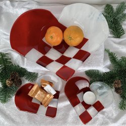 Stort hjerte fad - Rd (29 x 24 cm)