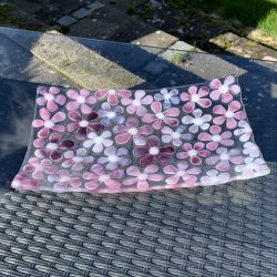 Aflangt blomsterfad - Rosa/Lilla farver (29x17cm)