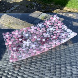 Aflangt blomsterfad - Rosa/Lilla farver (29x17cm)