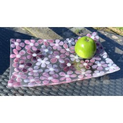 Aflangt blomsterfad - Rosa/Lilla farver (29x17cm)