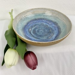 Sk�l / dyb tallerken - Creme/turkis/bl� farver