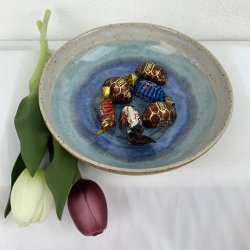 Sk�l / dyb tallerken - Creme/turkis/bl� farver