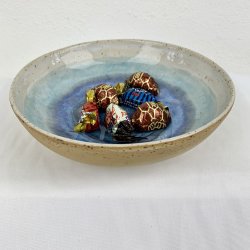 Sk�l / dyb tallerken - Creme/turkis/bl� farver