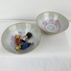 Keramiksk�le til morgenmad og snacks - Lysegr�n og Rosa