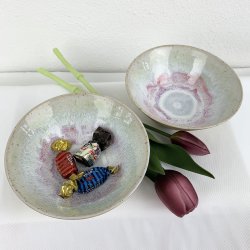 Keramiksk�le til morgenmad og snacks - Lysegr�n og Rosa