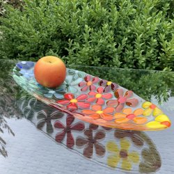 Ovalt blomsterfad - multi farver (36x14cm)