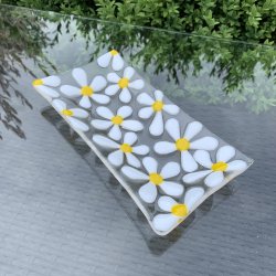 Aflangt blomster fad - Marguritter (12x22 cm)